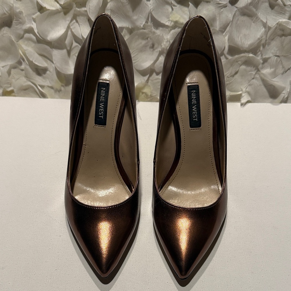 Nine West Metallic Bronze Pointed Toe Pumps